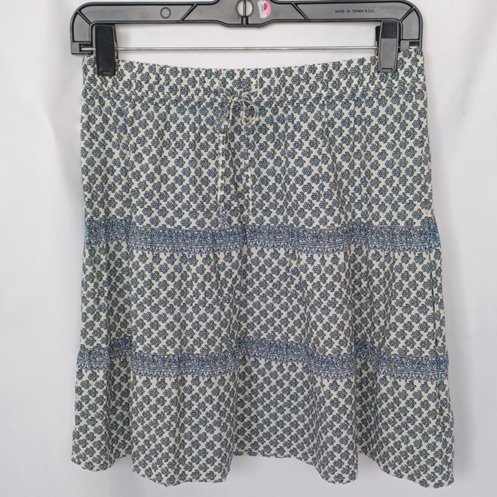 Flag & Anthem Floral Tiered Skirt, Sz S,  14" Flat Waist, 17"L, Blue/Cream/green